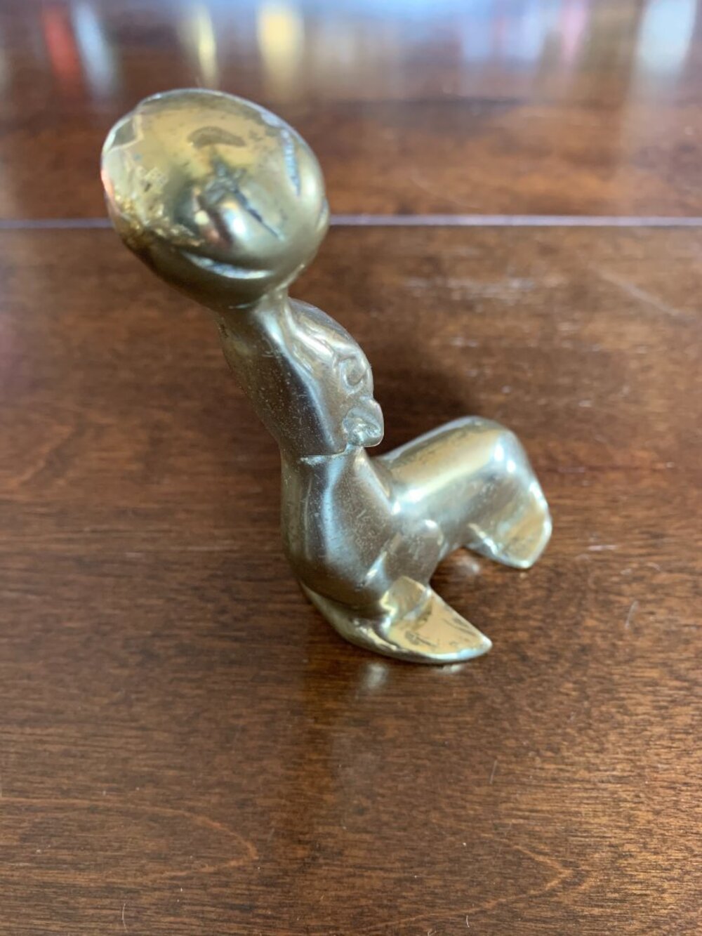 Vintage Solid Brass SEAL SEA LION Playing with Ball 4" High